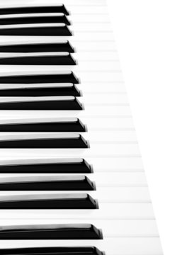 piano keyboard close up on white
