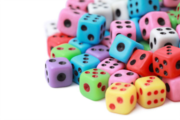 Bright playing bones lie on white background