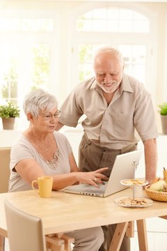 Elderly couple using computer