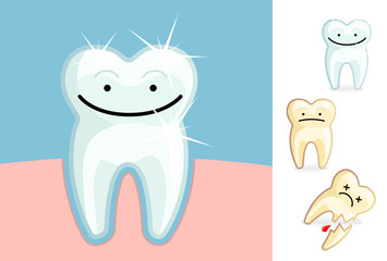 Clean and healthy molar and a stained and broken tooth