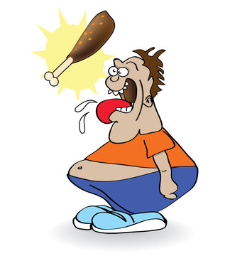 hungry cartoon fat man - illustration