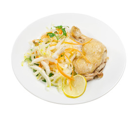 Fried hens and salad from cabbage