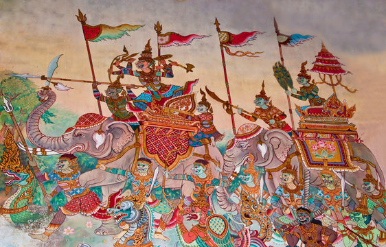 The Wall painting of thai art in the Thai temple