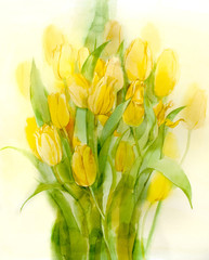 Yellow tulips. Still Life. Watercolor on paper
