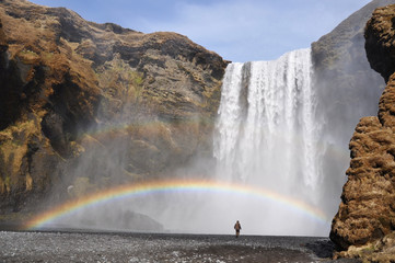Skogafoss waterfall with rainbow south Iceland
