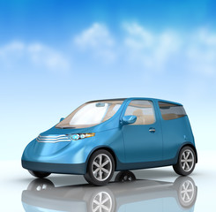 Fototapeta na wymiar Future city car concept on blue background. My own design