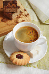 Morning coffee with biscuits and cake