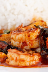 Thai spicy food, prawn fried with vegetables