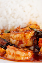 Thai spicy food, prawn fried with vegetables