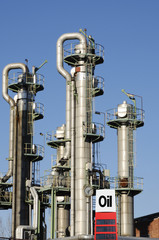 oil and fuel refinery with sign