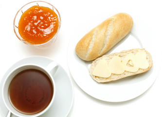 tea, bread,cheese and jam