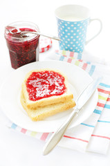 Toasts with jam and milk