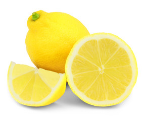 Lemon with slices isolated on white