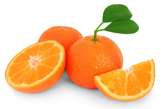 Orange with slices isolated on white