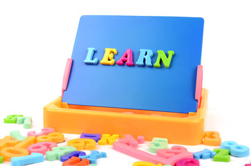 Letters and blackboard