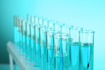 Test-tubes on blue background