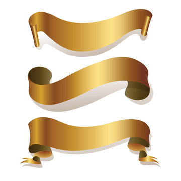 Golden ribbons isolated on white. | Vector illustration.