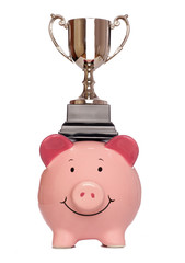 piggybank with trophy