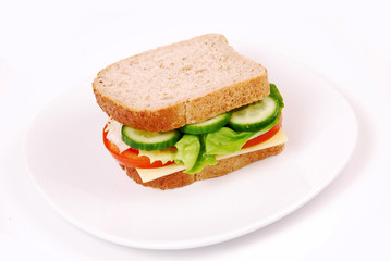 Healthy sandwich with cheese, tomatoes