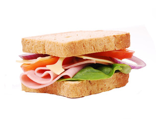 Healthy ham sandwich with cheese, tomatoes