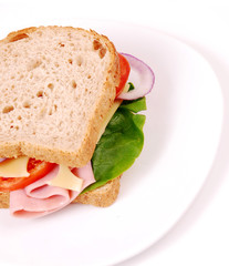 Healthy ham sandwich with cheese, tomatoes