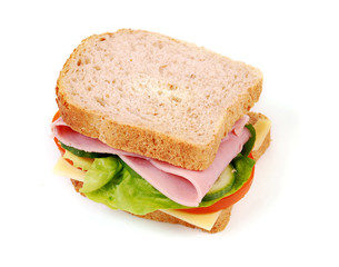 Healthy ham sandwich with cheese, tomatoes