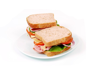 Healthy ham sandwich with cheese, tomatoes