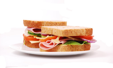 Healthy ham sandwich with cheese, tomatoes