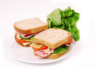 Healthy ham sandwich with cheese, tomatoes