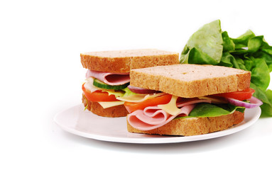 Healthy ham sandwich with cheese, tomatoes