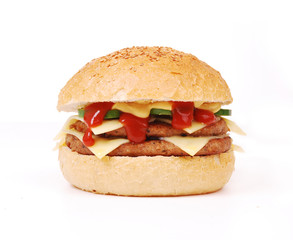 hamburger with vegetables on white background