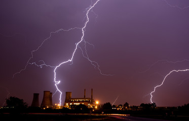 lightning over power station