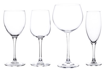 Set of four wine glasses isolated on white background