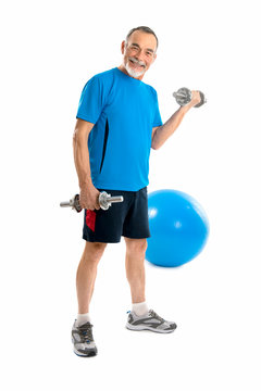 senior man lifting weights during gym workout