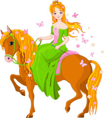 Princess riding horse. Spring