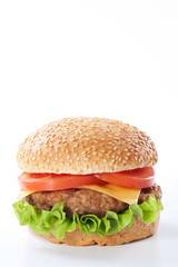 Cheeseburger with tomatoes and lettuce