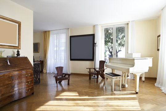 Interior house, nice livingroom classical furniture