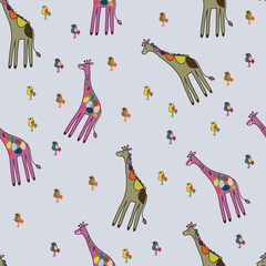 Seamless vector background with giraffe