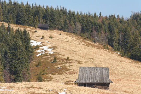 Shelters in the Gorce mountains