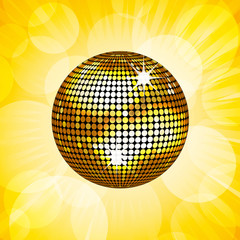 Gold disco ball and lens flare background