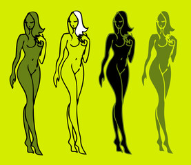 beautiful nude woman silhouettes vector sketch emblems - 30848323