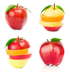 Apple fruit on white background. Set.