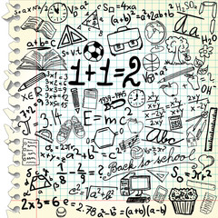 Squared paper with school symbols - vector illustration