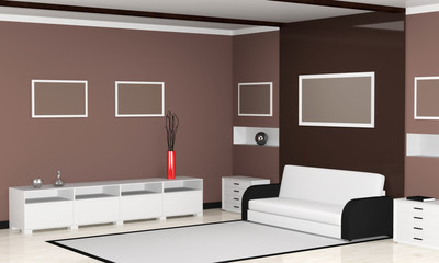 Modern interior of living room. 3d Image