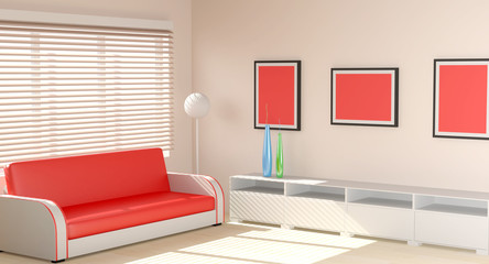Modern interior designed in warm tones
