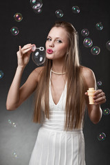blond woman with bubbles