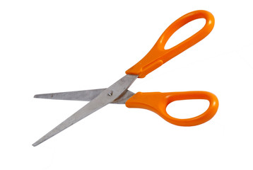 Yellow scissors isolated on a white background