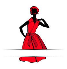 vintage fashion woman in red dress