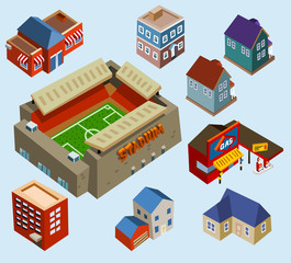 Buildings and Soccer Stadium in a city