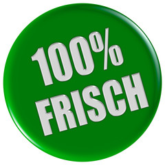 Button grün rund 100 PROZENT FRISCH